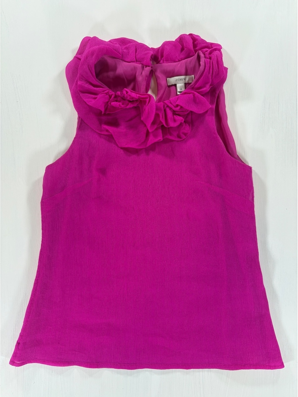 J.Crew 100% Silk Shell Ruffle Neck Sleeveless Blouse Hot Pink Size 00